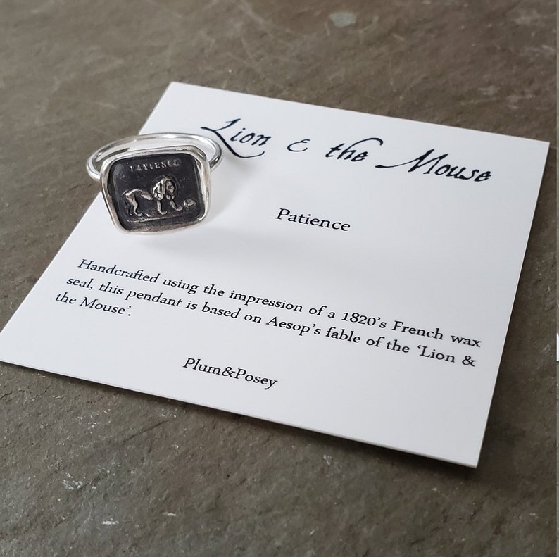 Skinny Stacking Ring Lion and mouse from Aesop/'s fables Wax Seal Ring RS286