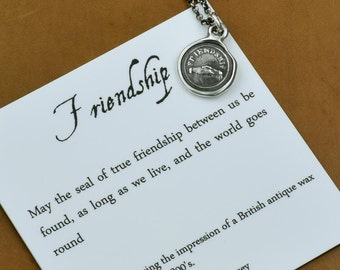 Friendship Jewelry - Clasped Hands Friendship Necklace  -  Wax Seal Jewelry - 304