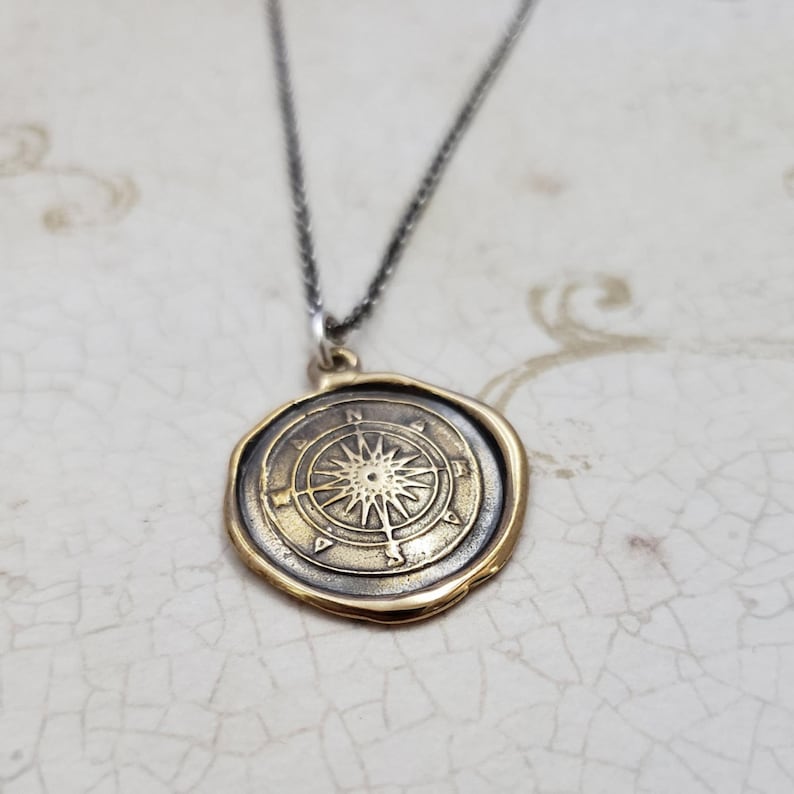 Compass Necklace from antique wax seal Compass pendant in Bronze 332B image 5