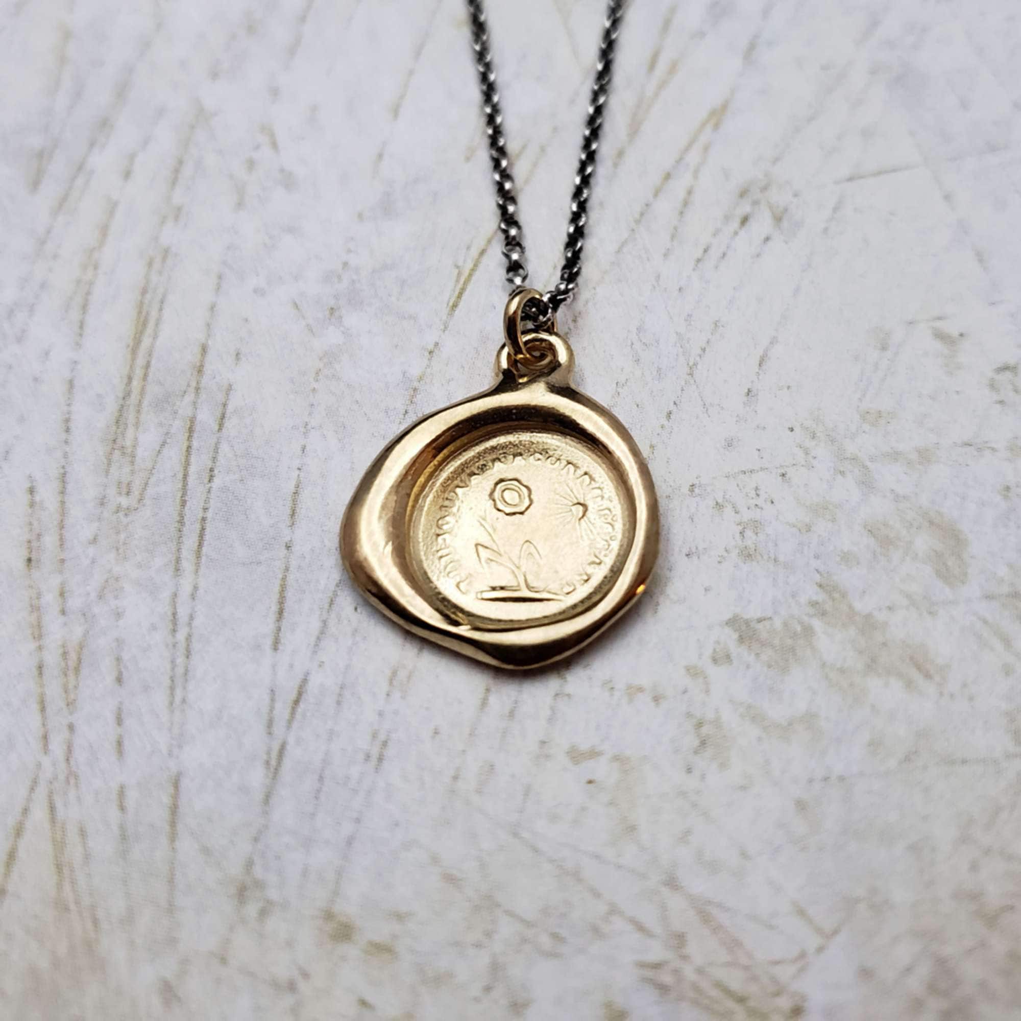 Gold Wax Seal Pendant Wax Seal Necklace Gold Line