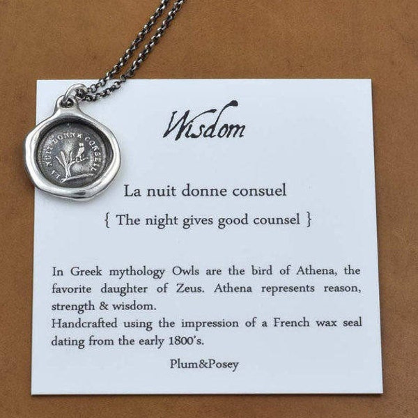 Owl Wisdom Wax Seal Necklace The night is full of wisdom - Wax Seal Pendant of an Owl in a Tree - 111