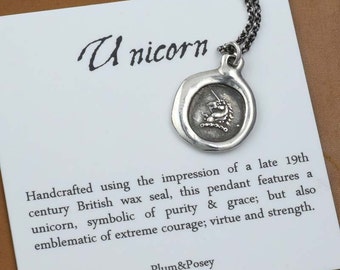 Unicorn Pendant  - Wax seal necklace with unicorn design - Unicorn jewelry from heraldry - 305
