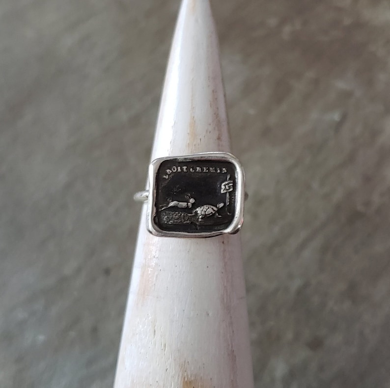 Tortoise and Hare Wax Seal Ring Skinny Stacking Ring 103R | Etsy