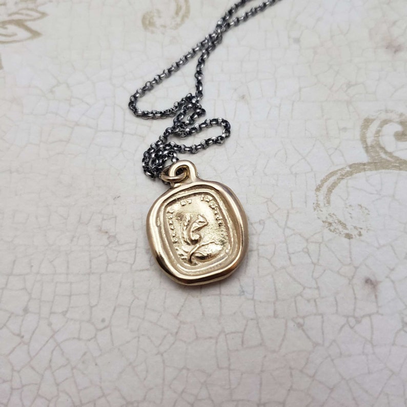 250G Squirrel Wax Seal Necklace in Gold Vermeil Look Within Break and Behold
