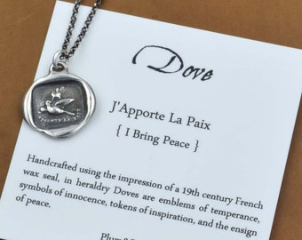 I Bring Peace - Dove pendant from antique french wax seal - 196