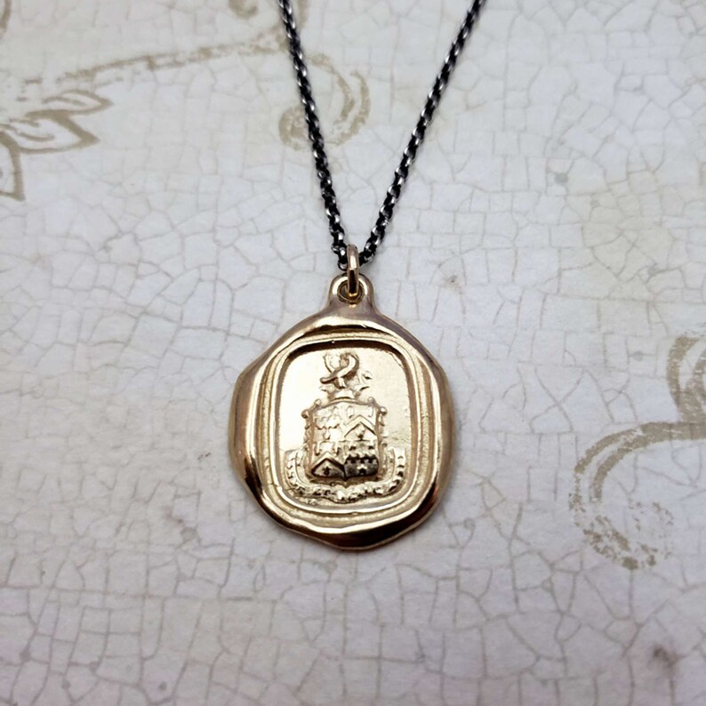 214G Gold Wax seal Jewelry with meaning Good and beautiful enough Lion Jewelry Self Acceptance Lion Necklace with crest in French
