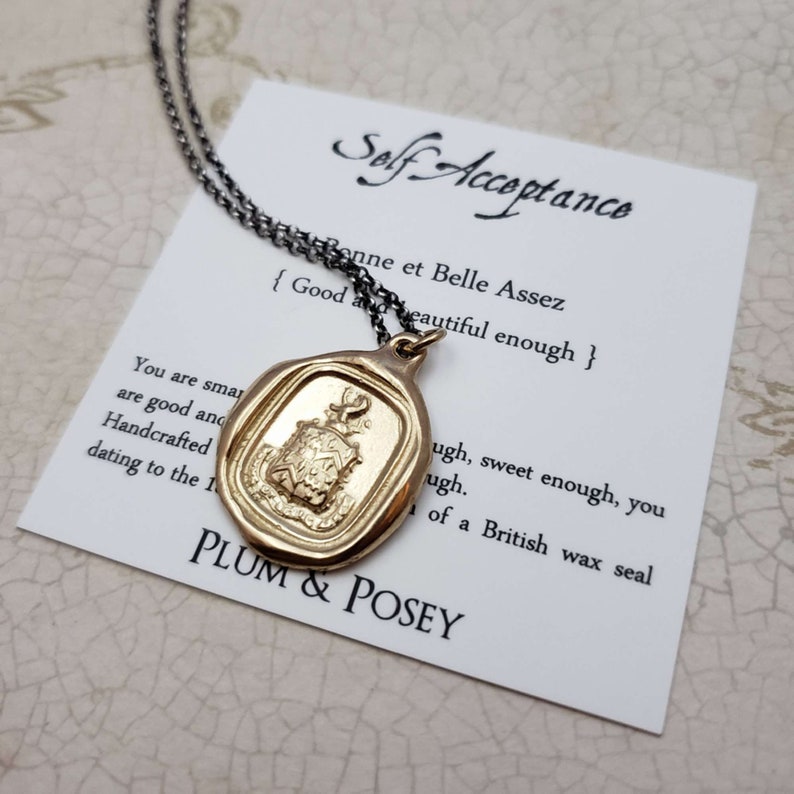 Good and beautiful enough 214G Lion Jewelry Gold Wax seal Jewelry with meaning Self Acceptance Lion Necklace with crest in French