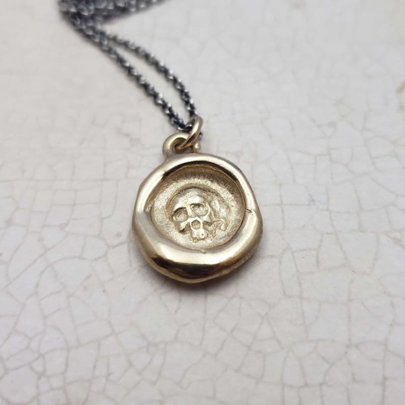 Skull Gold Wax Seal Pendant Necklace Gold Vermeil Memento Etsy