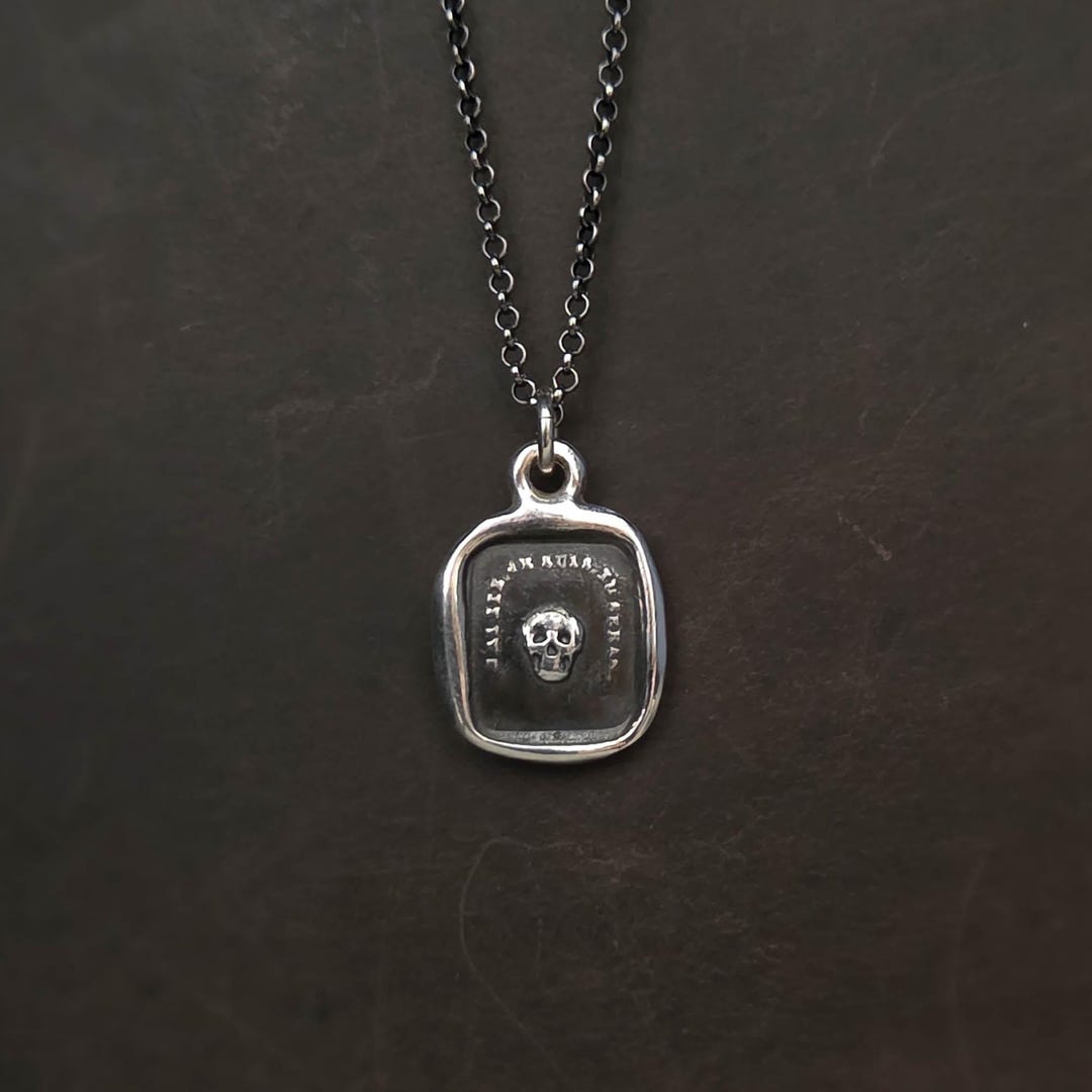 Skull Necklace - Sterling Silver Memento Mori Wax Seal Pendant - 107 ...