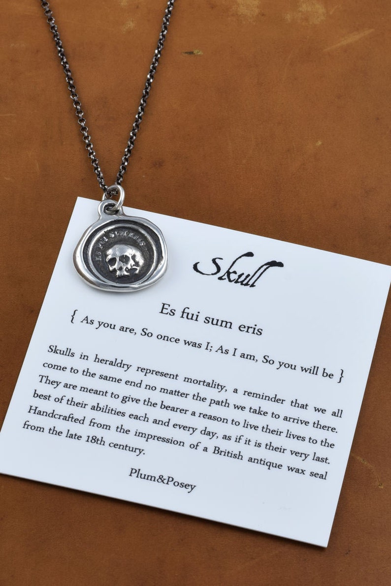 Skull Necklace A Memento Mori from latin antique wax seal 'Es fui sum eris' which translates 'So as you are so once was I 247 image 2