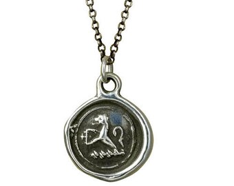 Lion Necklace - Mens necklace  - Mens wax seal necklace featuring a lion crosslet fitchee - Lion Jewelry - 297