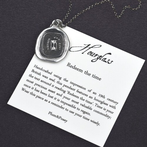 Time Wax Seal Necklace - Redeem the time, wax seal pendant of an hourglass - 311