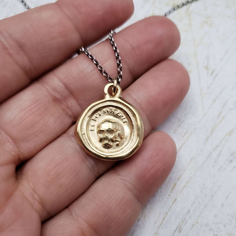 Gold Skull Necklace - A Memento Mori From Latin Antique Wax Seal in ...