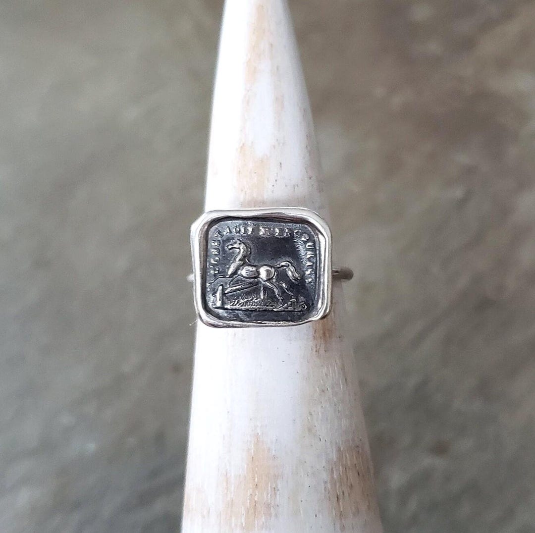 Small Rectangle Riding Ring Challenge Equestrian Horse Ring - Wax Seal Ring - Skinny Stacking Ring ...