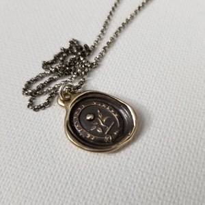Bronze Rosebud - Wax Seal Crest Necklace in Latin - Under thy favour I shall flourish - 199B
