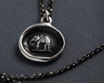 Elephant Wax Seal Necklace - Elephant jewelry good luck necklace - Strength Jewelry - 294