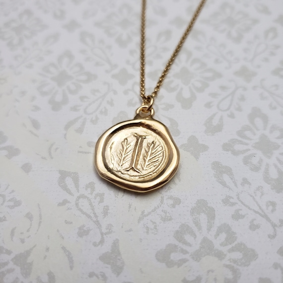 Gold Letter I Necklace Gold Vermeil Monogram Wax Seal Pendant