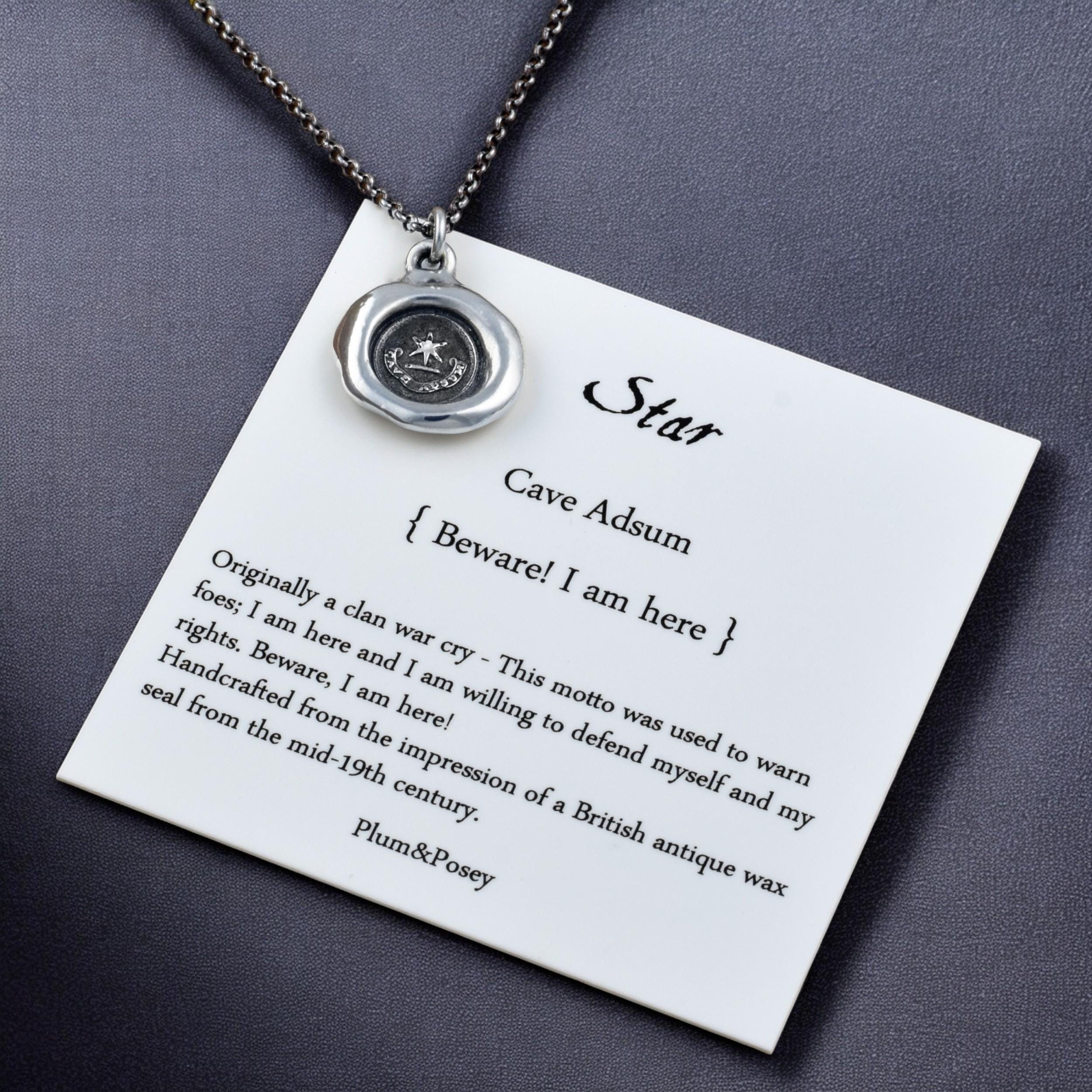 Star Necklace - Beware I am Here - Wax Seal Necklace in Latin - Cave Adsum Wax Seal Pendant - 315