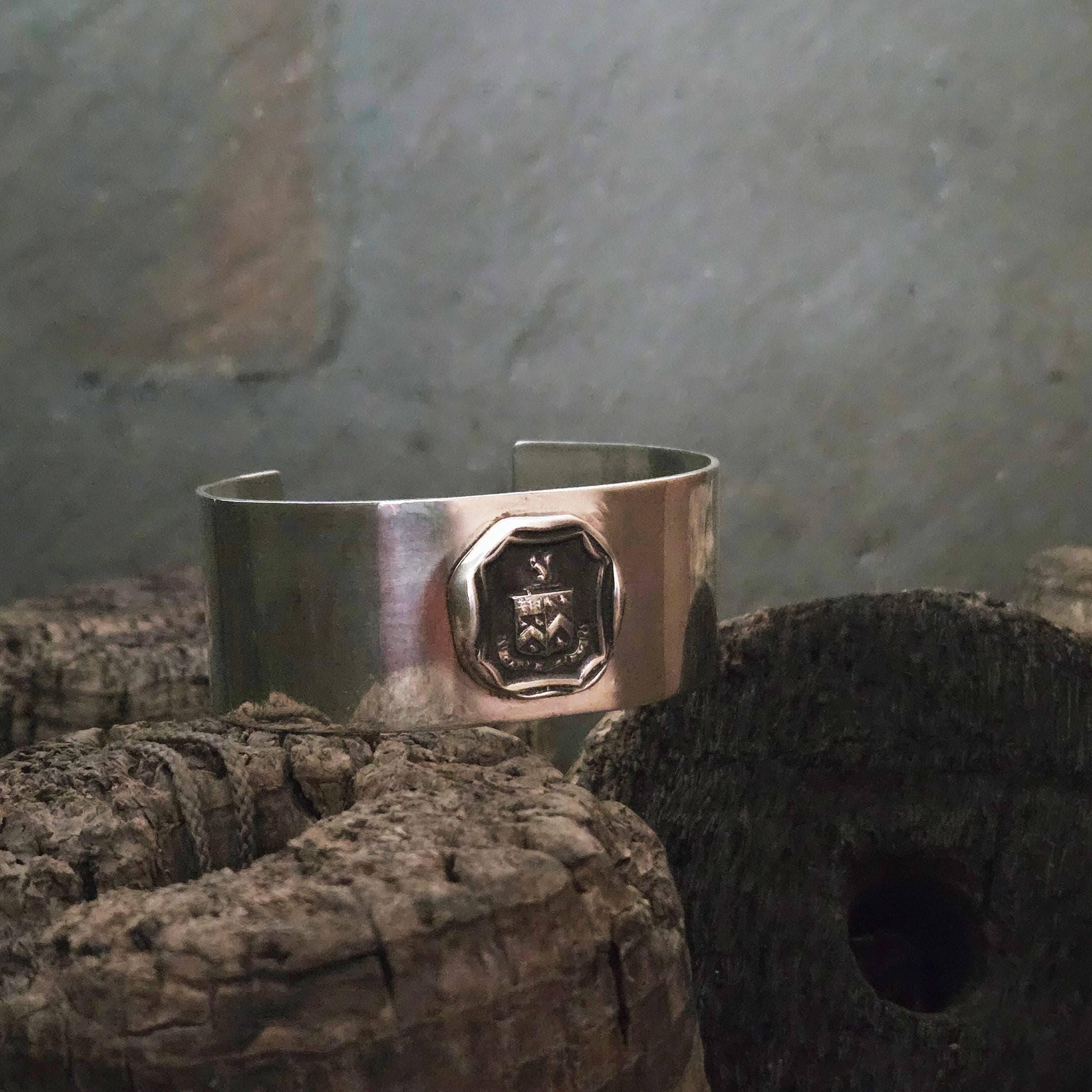 Carpe Diem Squirrel and Owls Sterling Silver Cuff, Wide Wax Seal Bracelet