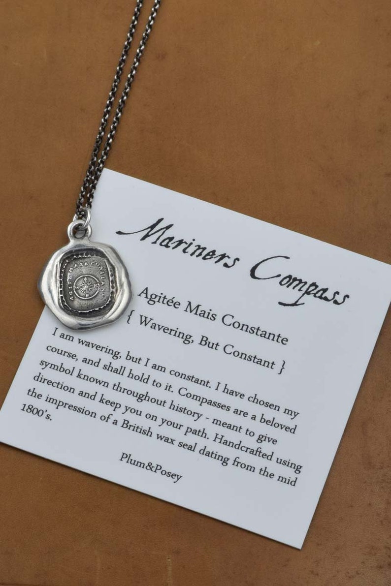 Mariners Compass Wax Seal Necklace Antiqued Compass Wax Seal Pendant from Antique Wax Seal 201 image 1