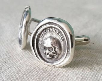 Skull Cufflinks - From an antique Memento Mori Wax Seal each cuff link featuring a skull in latin 'As you are, so once was I - 247CUFFL