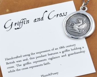 Griffin and Cross Wax Seal Necklace - Guardianship and Faith - 288