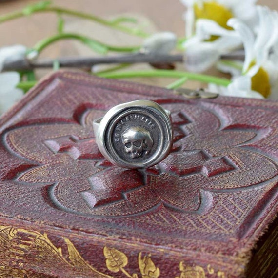 Skull Ring - A Memento Mori From Latin Antique Wax Seal - 'es Fui