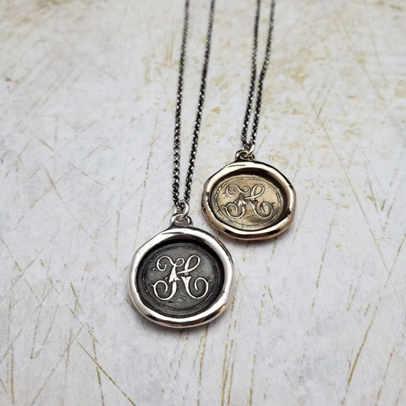 Initial H Pendant - Sterling Silver Monogram Wax Seal
