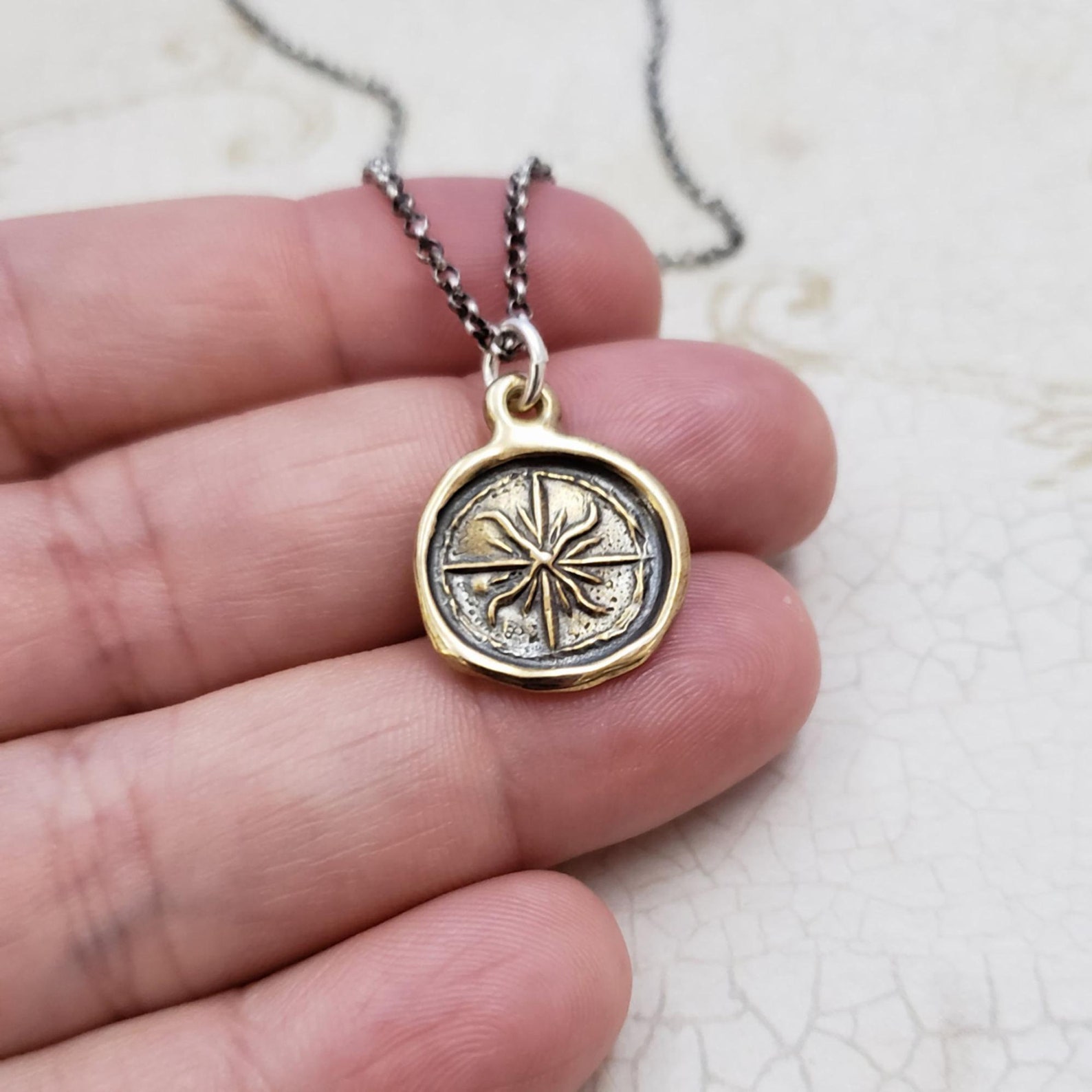 Compass Rose Necklace medieval Wax Seal Compass Rose Pendant Etsy