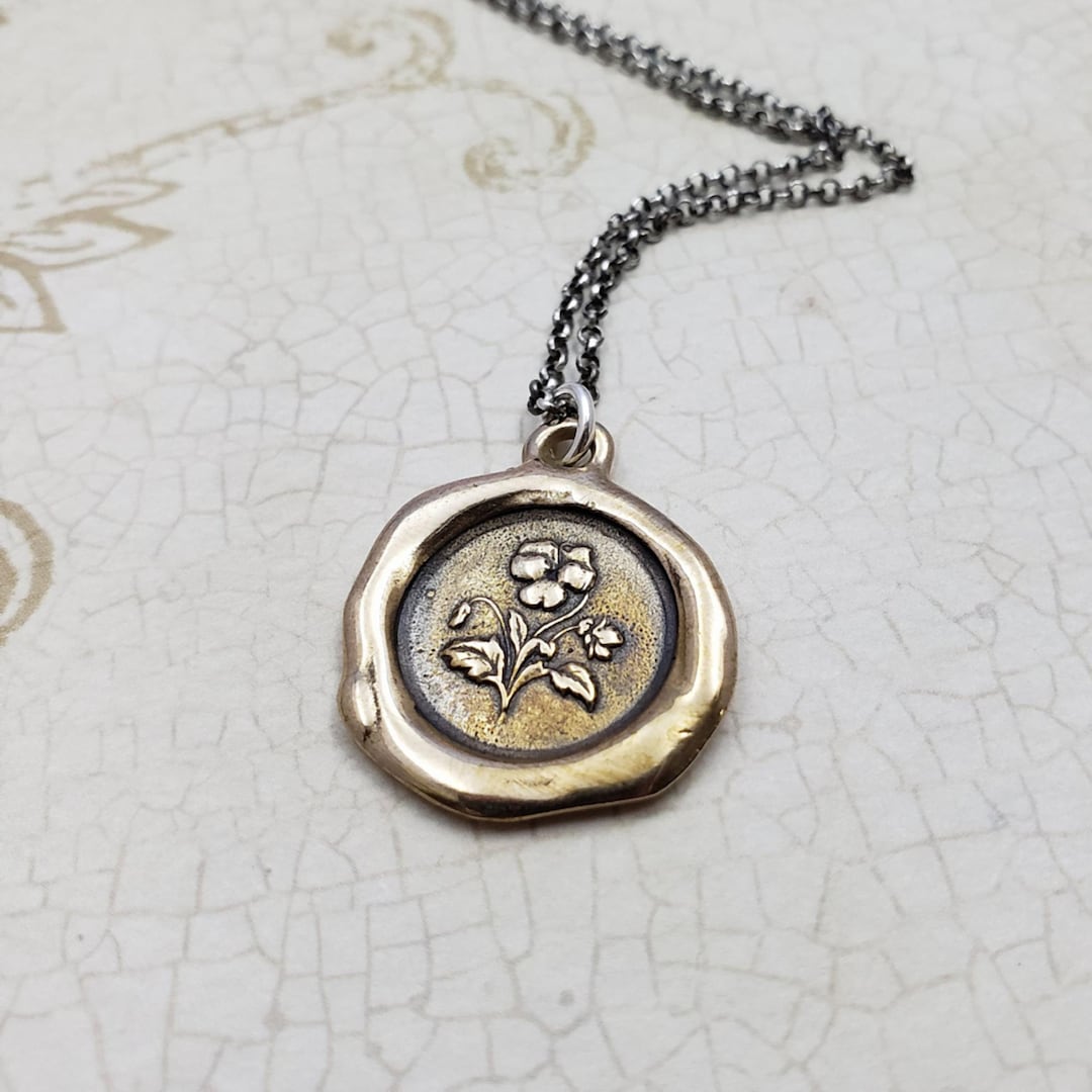 Pansy Necklace - Forget Me Not - Floral Wax Seal Pendant Necklace in Bronze - 461B - Etsy
