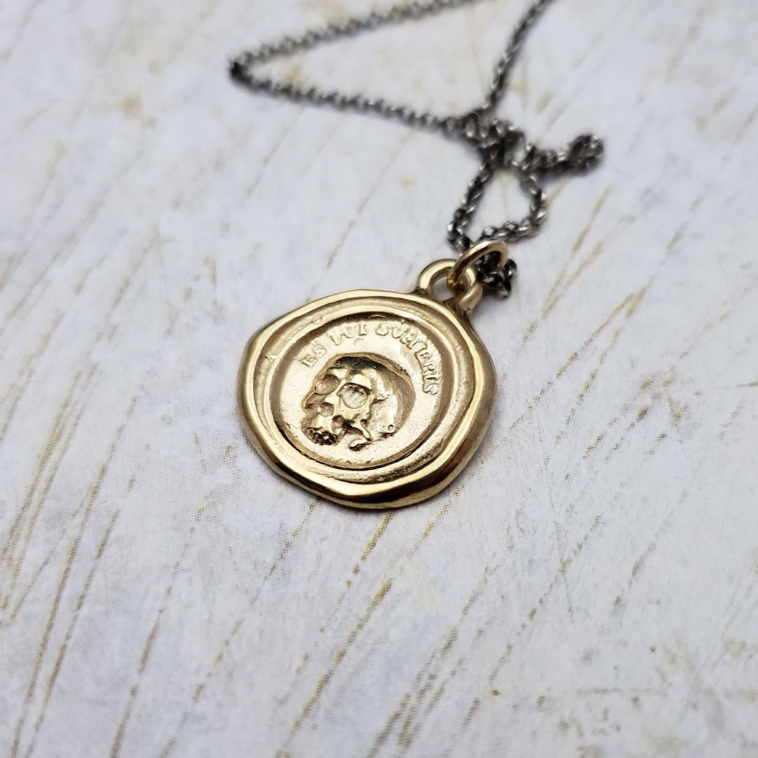 Gold Skull Necklace - A Memento Mori From Latin Antique Wax Seal in ...