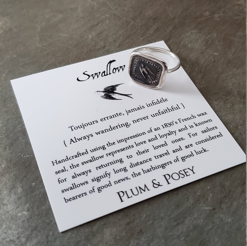 Wax Seal Ring Swallow Always wandering RS303 never unfaithful Skinny Stacking Ring