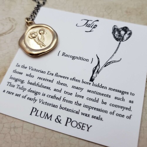 Gold Tulip Necklace, Wax Seal Pendant Necklace, Fame, Recognition, shops Achievement in Gold Vermeil - 463G