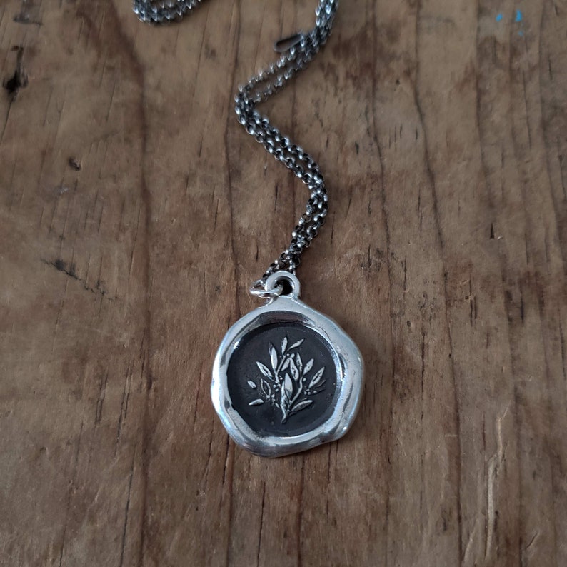 Laurel Glory Achievement Floral Wax Seal Pendant, Sterling Silver Necklace Laurel Branch 464 image 9