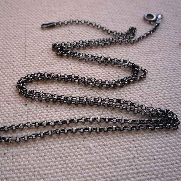 Adjustable 16, 18 and 20 inch sterling silver antiqued rollo chain