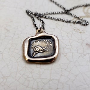 Snail Necklace &#39;Always at Home&#39; Wax Seal Necklace  in Bronze - Snail jewelry from an antique wax seal - 227B