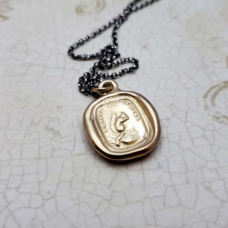 250G Squirrel Wax Seal Necklace in Gold Vermeil Look Within Break and Behold