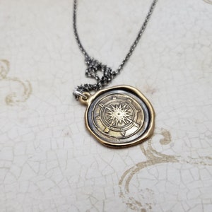Compass Necklace from antique wax seal Compass pendant in Bronze 332B image 4