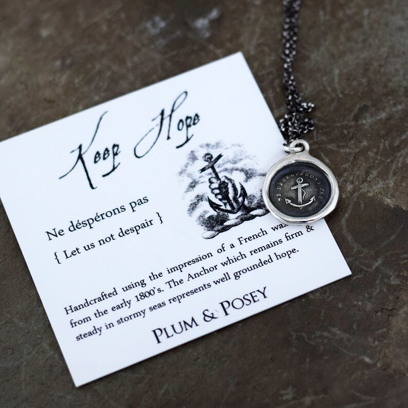 169 Do not despair anchor jewelry Keep Hope Wax Seal Necklace displaying an Anchor