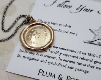 Golden Star - Follow Your Star Antique Wax Seal Necklace in Gold Vermeil - 258G