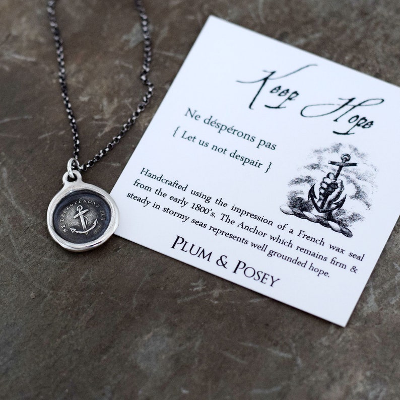169 Do not despair anchor jewelry Keep Hope Wax Seal Necklace displaying an Anchor