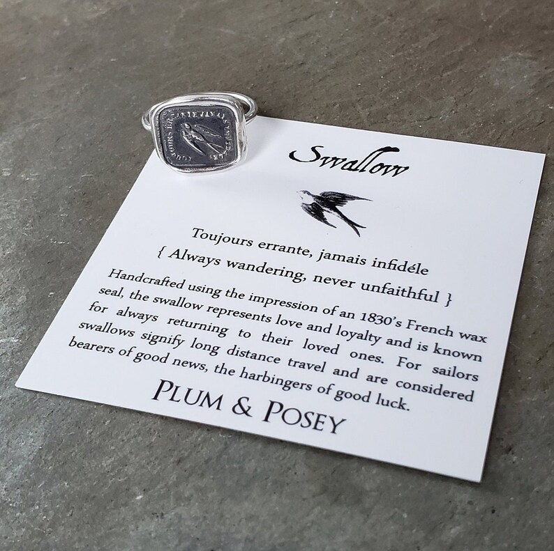 Wax Seal Ring Swallow Always wandering RS303 never unfaithful Skinny Stacking Ring