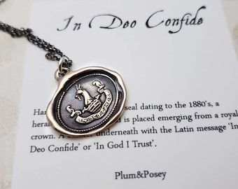 Bronze In God I Trust - In Deo Confide - Latin Antique Wax Seal Necklace - 240