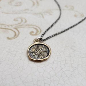 Compass Rose Necklace Medieval Wax Seal Compass Rose pendant in bronze 112B image 5