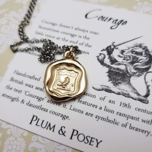 Lion Rampant Courage Wax Seal Necklace in Gold Vermeil - Lion Wax Seal Pendant - 151G