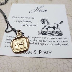 Horse wax seal necklace in Gold - Equestrian Jewelry - Horse Necklace in Gold Vermeil - 219G
