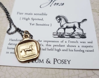 Horse wax seal necklace in Gold - Equestrian Jewelry - Horse Necklace in Gold Vermeil - 219G