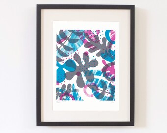 Garden Plant Print A3 - Grey and Pink