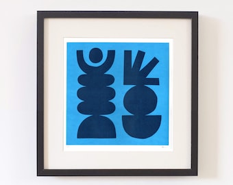 Square  Two Tone Blue Screenprint