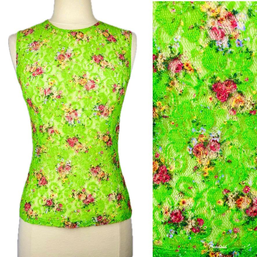 Vtg Dolce & Gabbana Y2K Green Floral Lace Fishnet Crochet